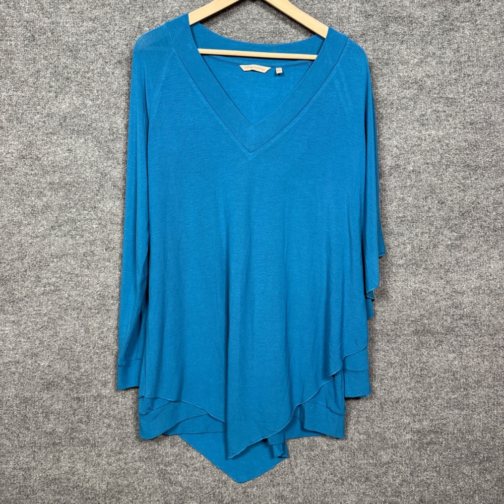 Soft Surroundings XL Tunic Top Teal Madeline Faux Shawl‎ Lagenlook Asymmetrical